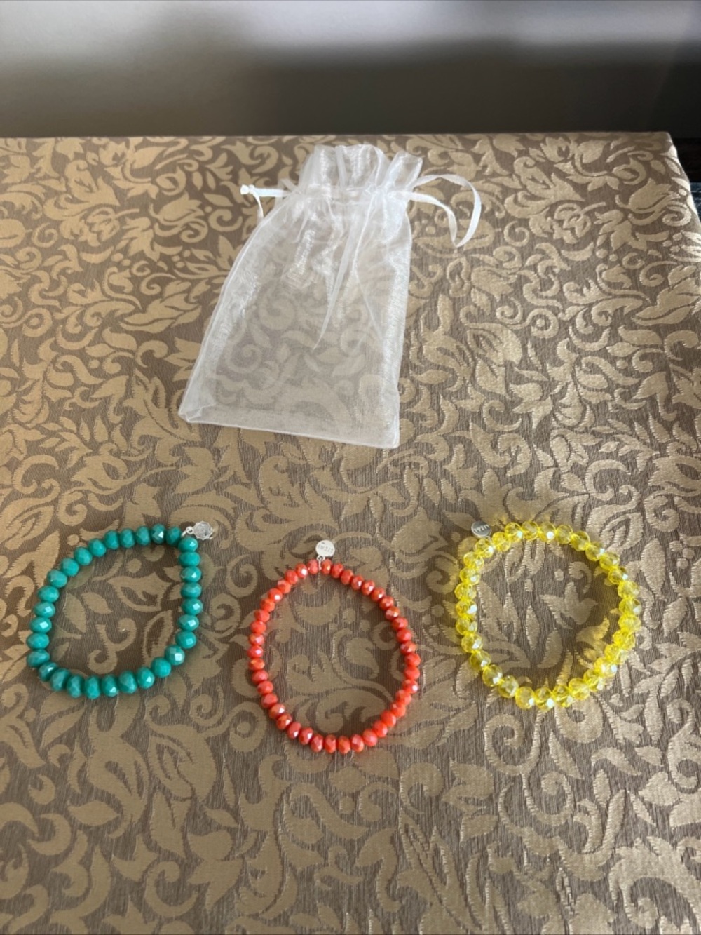 Lot Of 3 Liza’s  Beaded Bracelets Spring Colors Teal Orange Yellow Nice Gift
